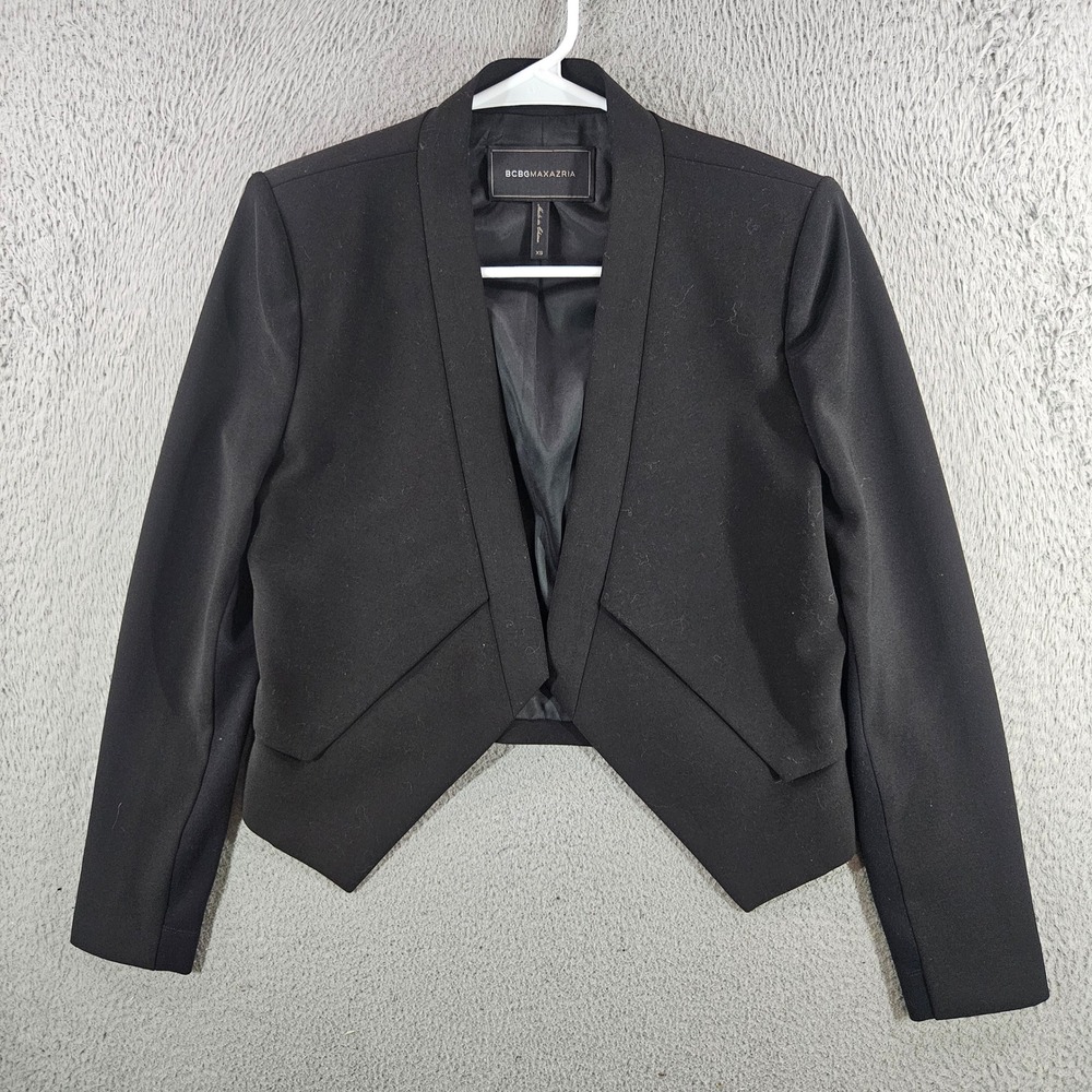 BCBGMAXAZRIA Womens Black Cropped Open Front Blazer Jacket XS